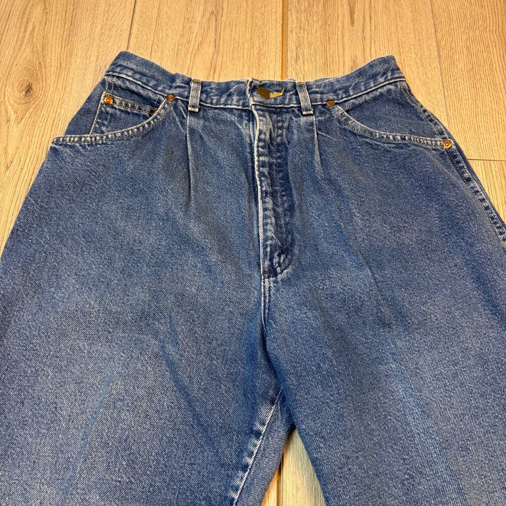 Vintage USA Lee Women's High Rise Pleat Front Denim Jeans Rare Barrel Grunge - Picture 2 of 8